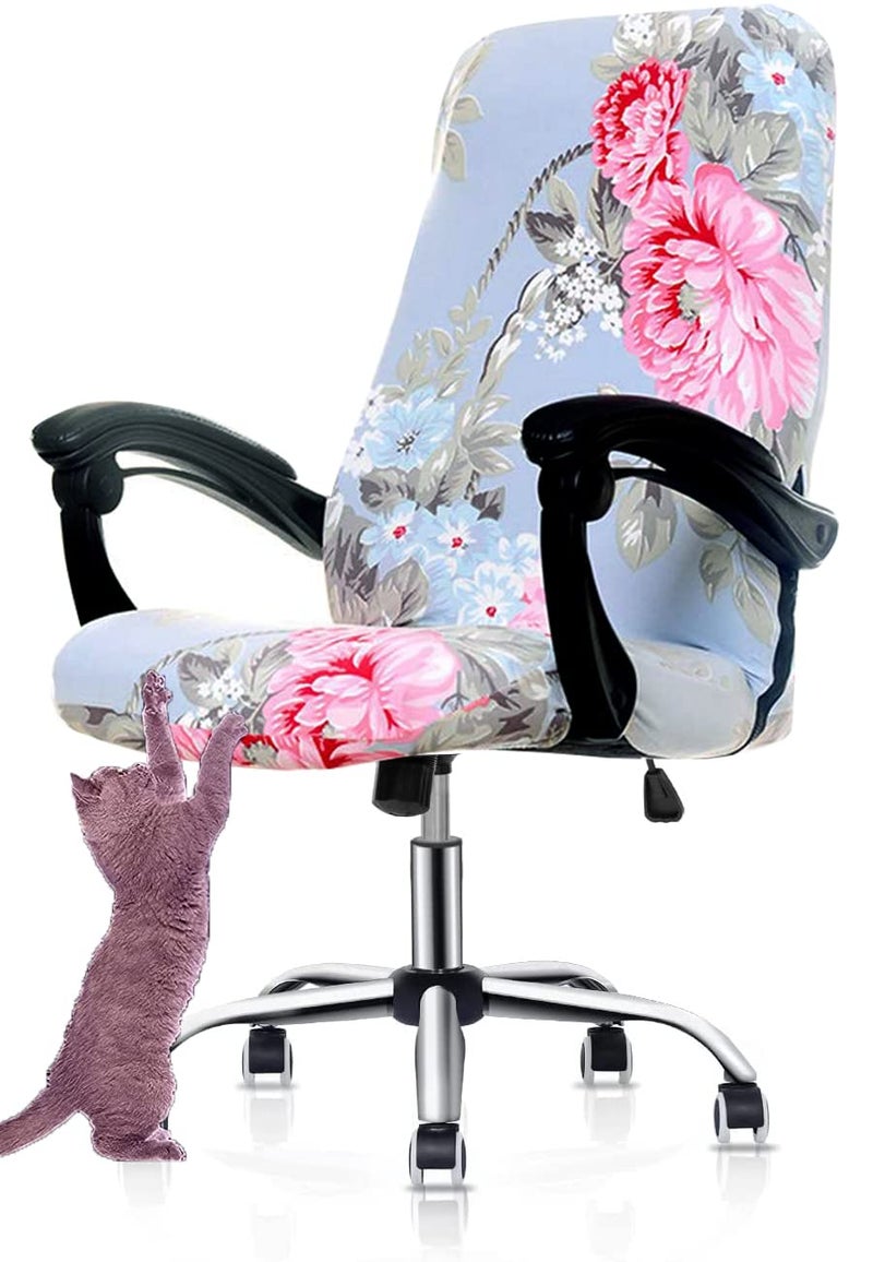 Deisy Dee Computer Office Chair Covers for Stretch Universal Rotating Chair Desk Chairs ONLY Chair Covers (Blue Flower 1, Medium) - Image 1